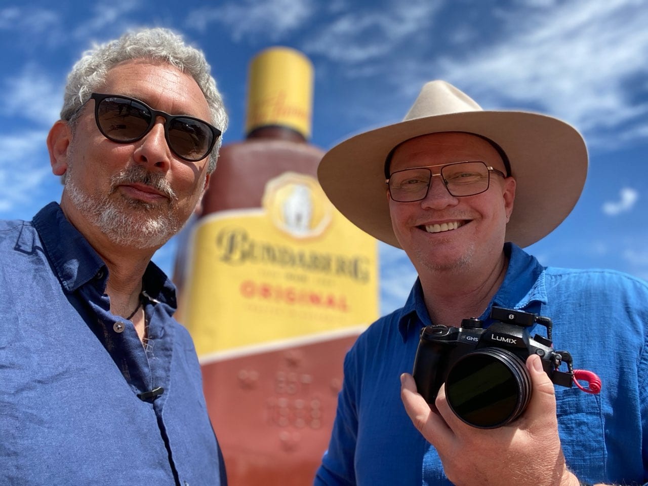 Dave filming on location with a television presenter