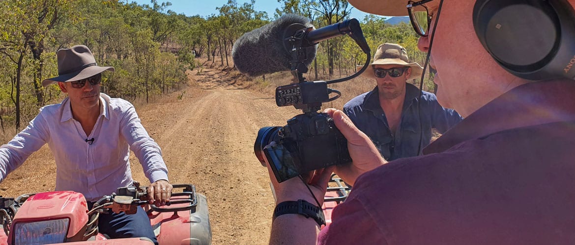 Dave filming an interview in remote Queensland
