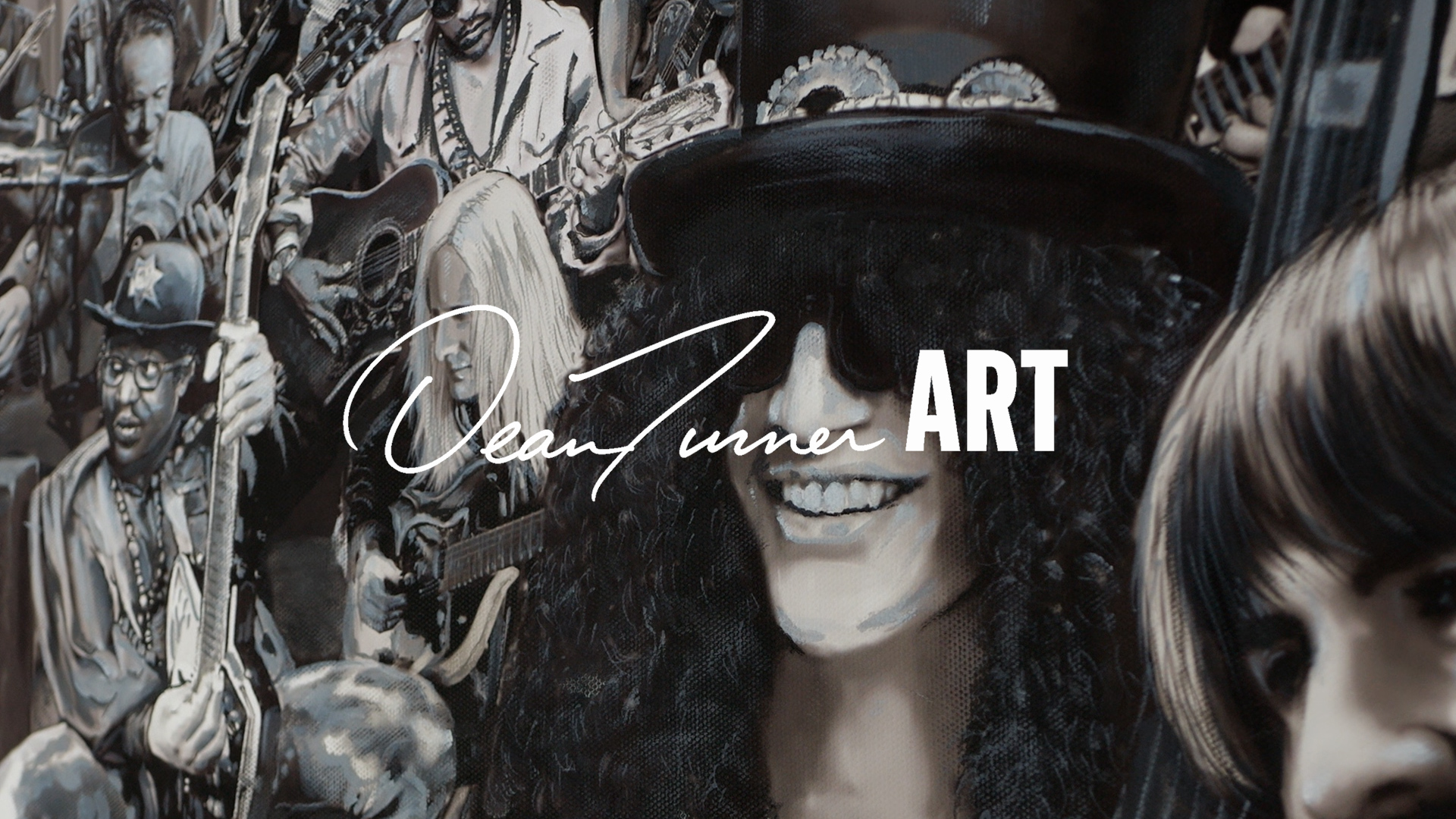 Dean Turner Art featuring a detailed scene of iconic musicians