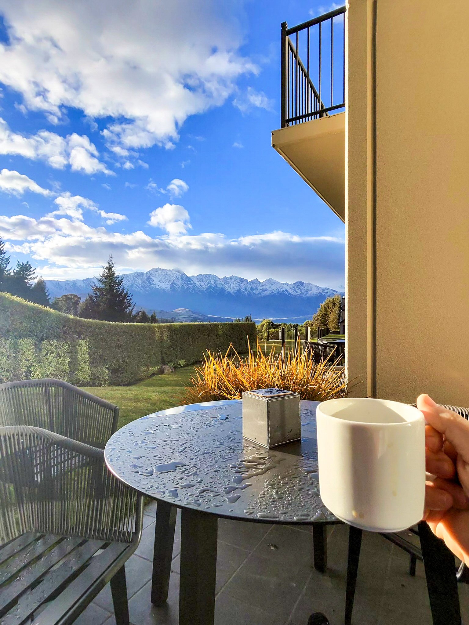 Morning coffee overlooking The Remarkables from Platinum Luxury Villas