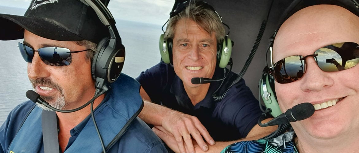 The television crew travelling by helicopter